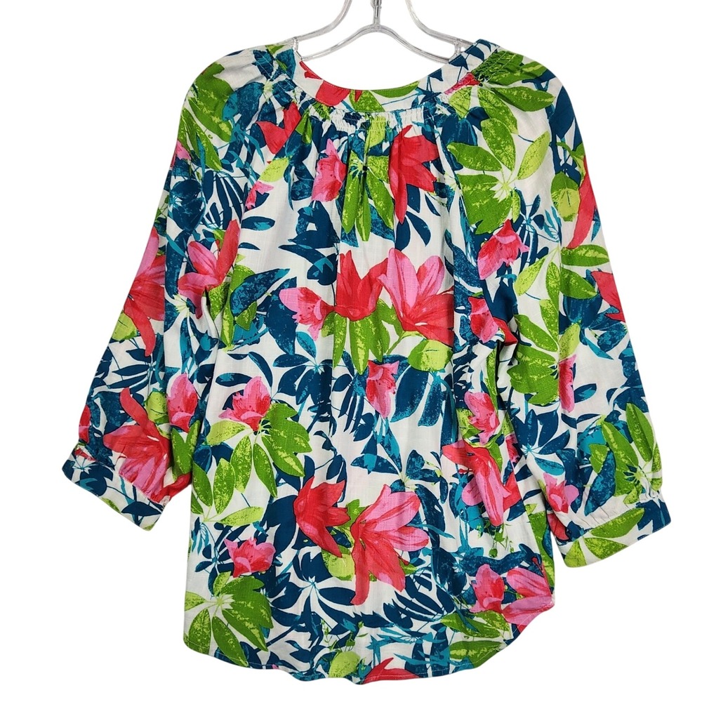 Ruby Rd Multicolor Floral Linen Blend Blouse S Tropical Coastal Resortwear - Picture 2 of 7